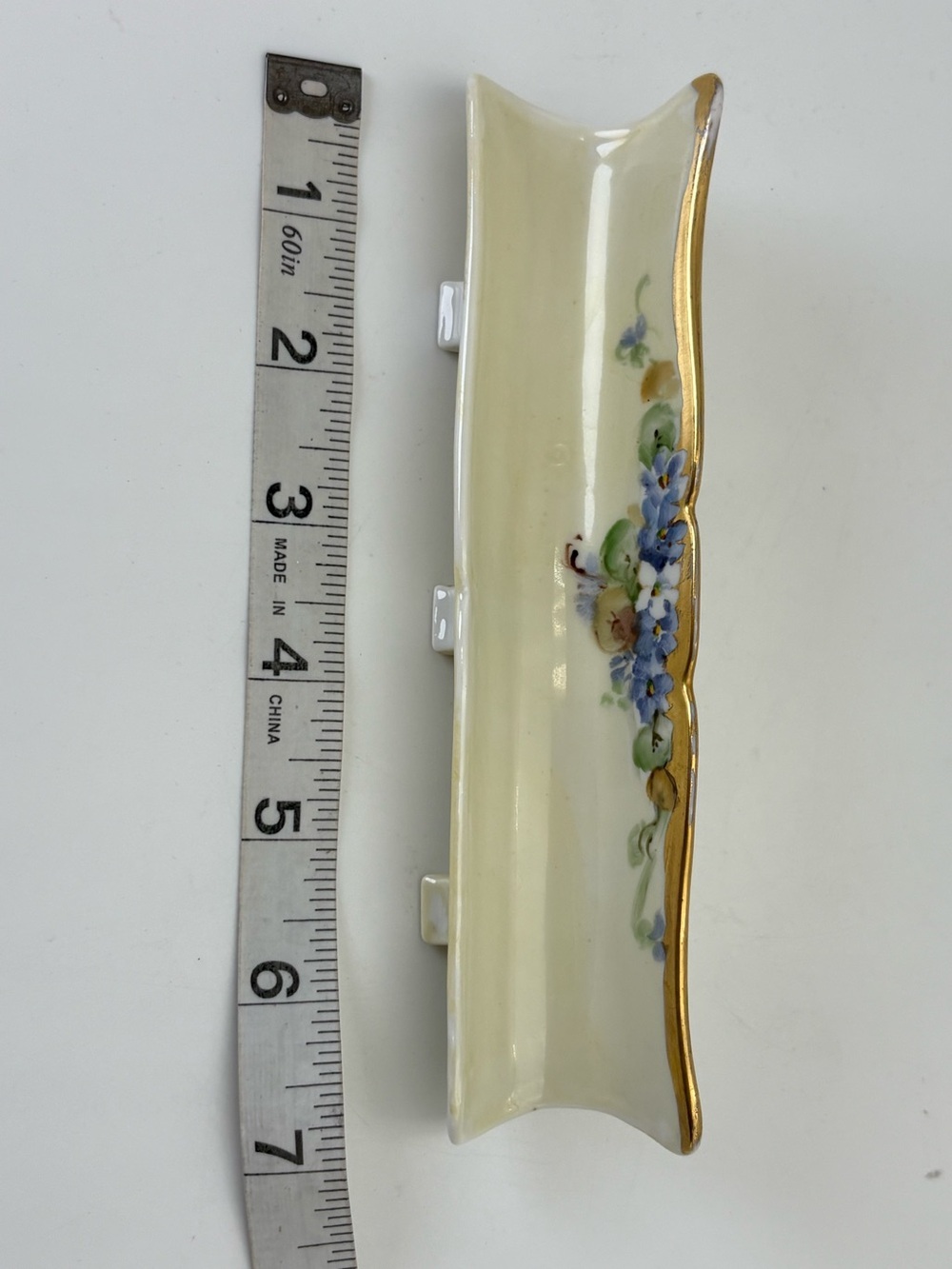 Vintage 1940s French Limoges Porcelain Tray with Delicate Blue Flowers and Gold - Picture 7 of 11